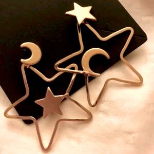 NWOT Gold Retro Star & Moon Galaxy Dangle Earrings